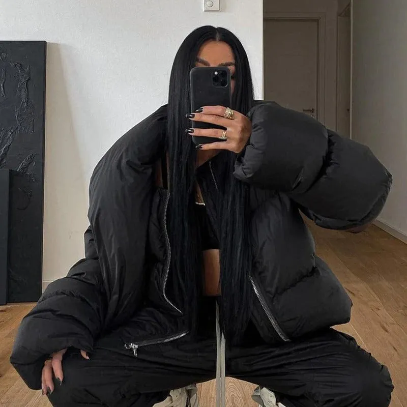Women's Winter Oversized Black Coat | Short Casual Parka