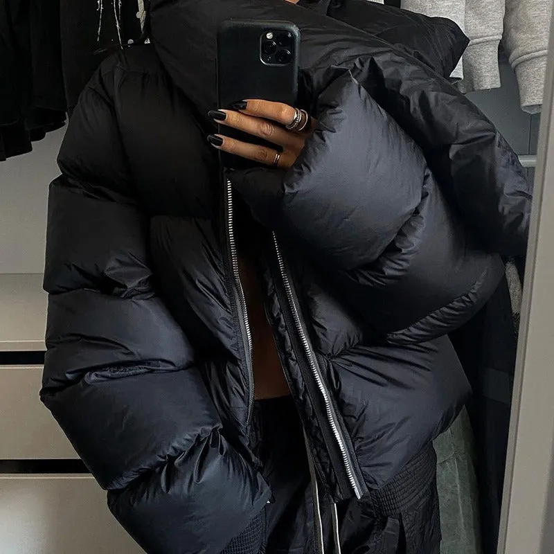 Women's Winter Oversized Black Coat | Short Casual Parka