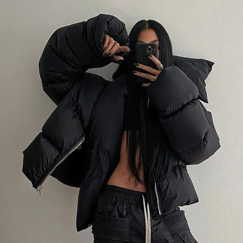 Women's Winter Oversized Black Coat | Short Casual Parka