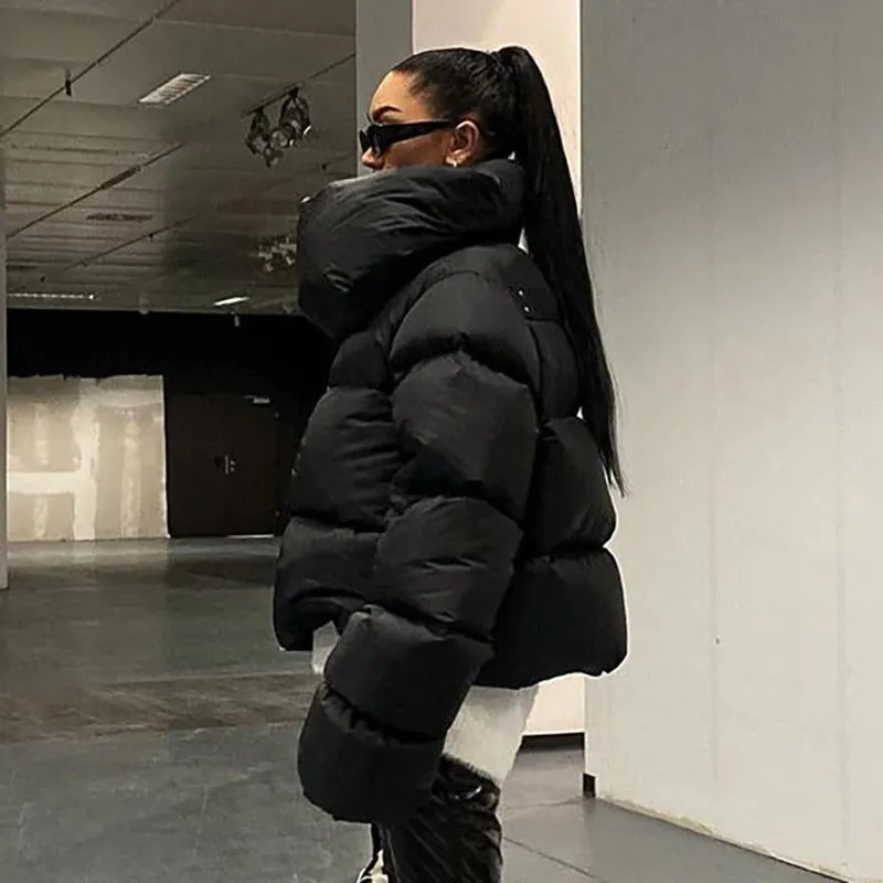 Women's Winter Oversized Black Coat | Short Casual Parka