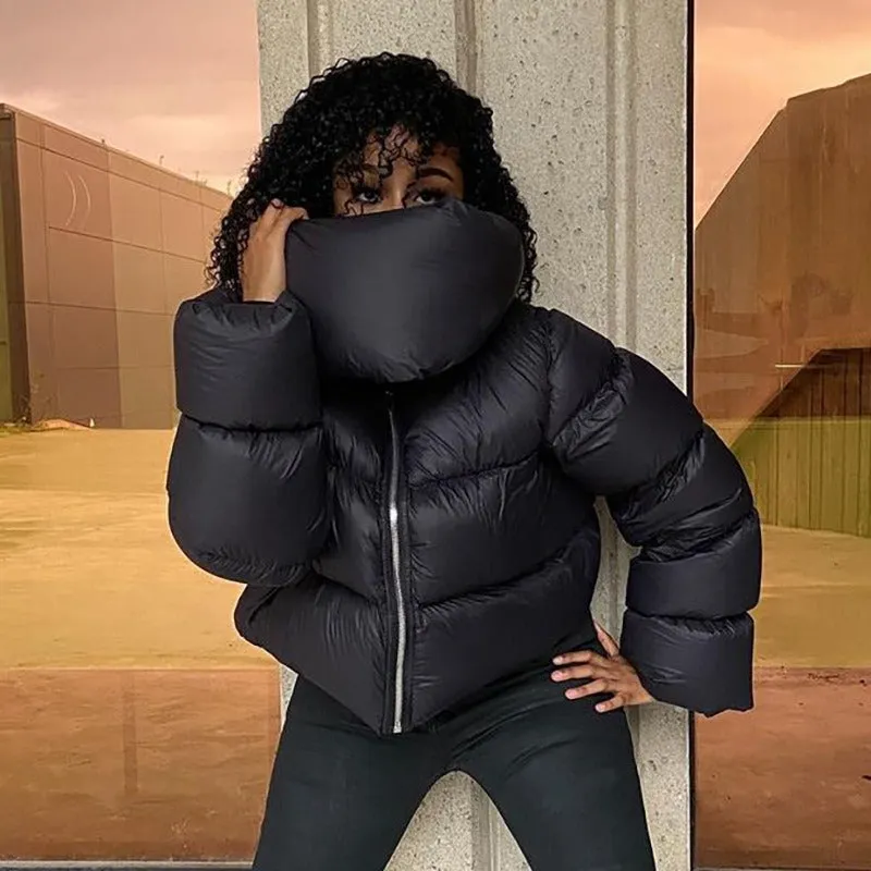 Women's Winter Oversized Black Coat | Short Casual Parka
