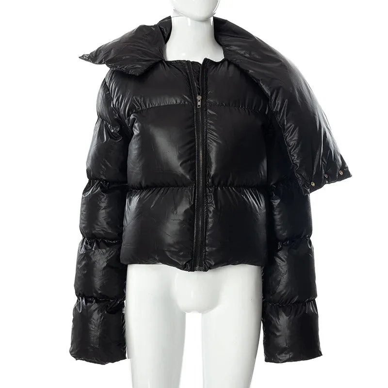 Women's Winter Oversized Black Coat | Short Casual Parka