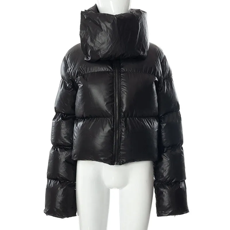 Women's Winter Oversized Black Coat | Short Casual Parka